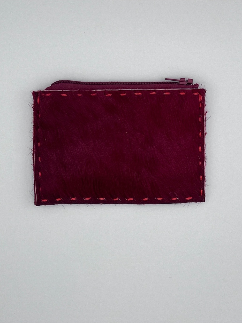 Burgundy Fur Zip Pouch